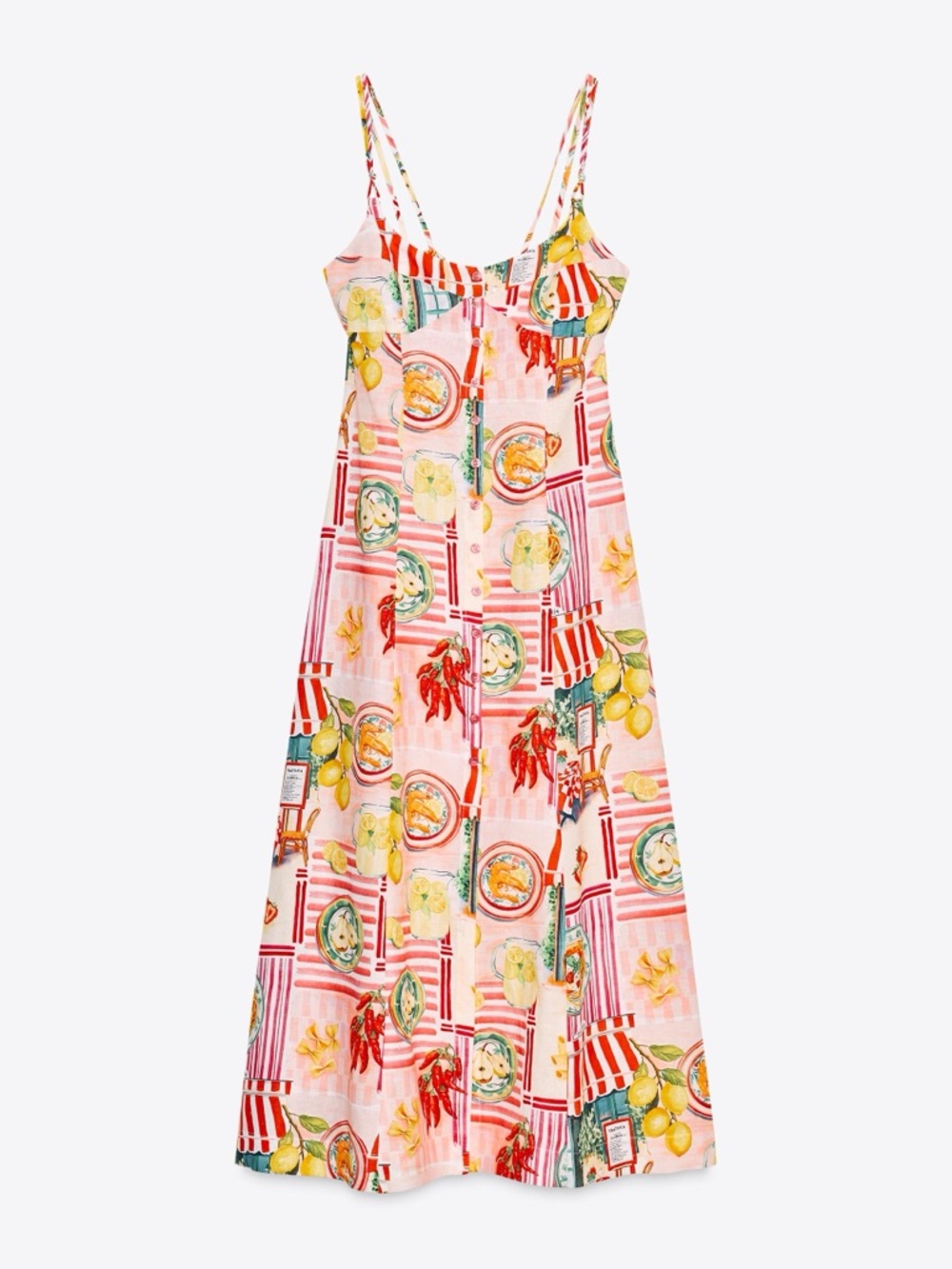 Zara Floral Pink Lemon Print Maxi Dress - Italy Inspired Summer Linnen Dress - Picture 9 of 11